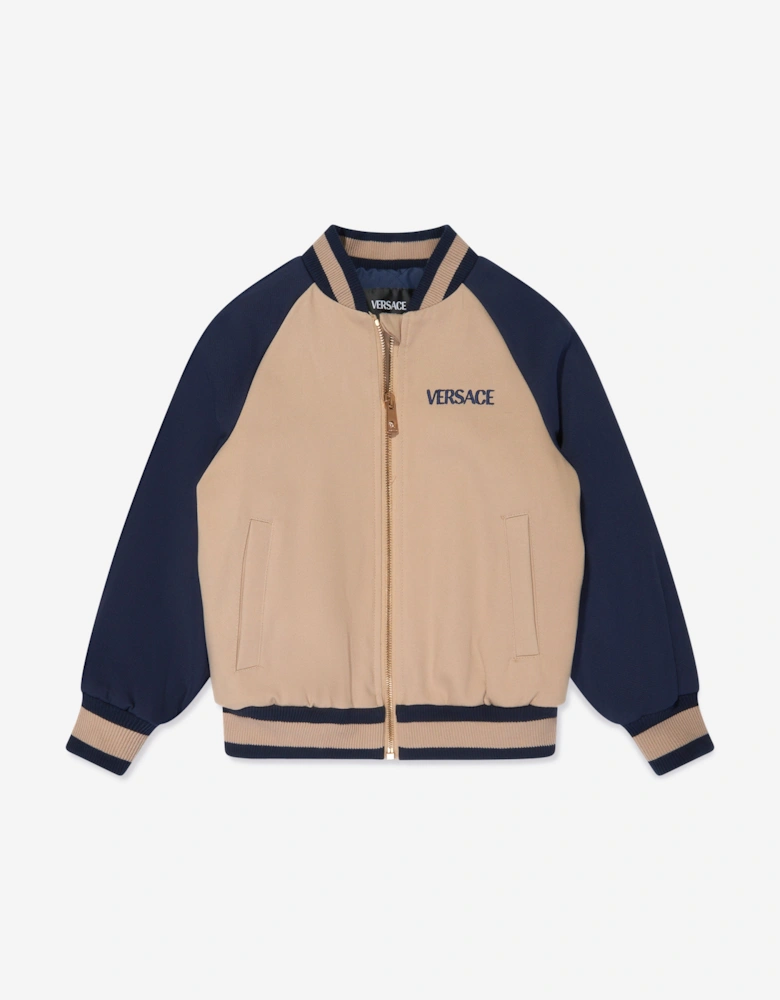 Boys Embroidered Logo Bomber Jacket in Beige