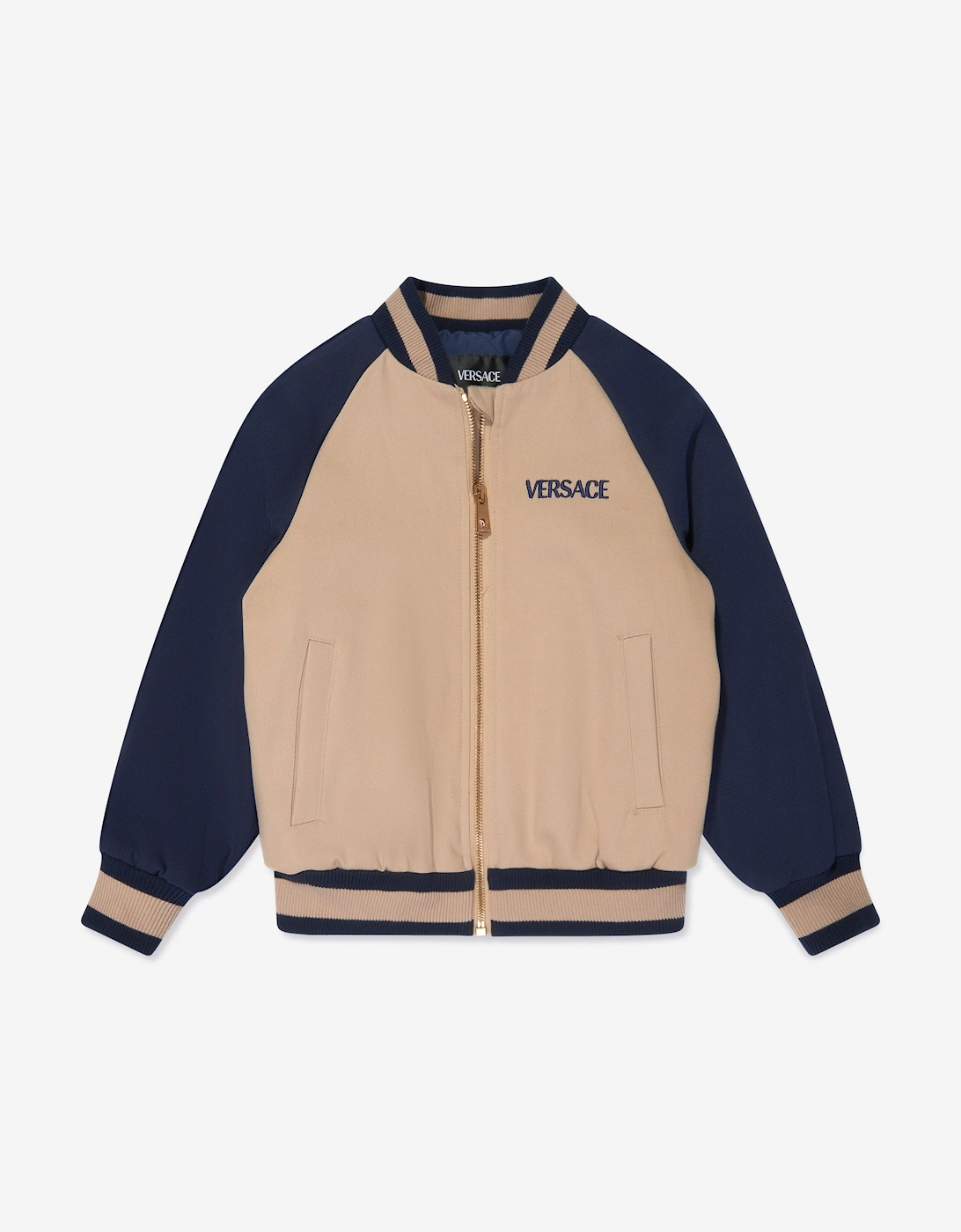 Boys Embroidered Logo Bomber Jacket in Beige, 6 of 5