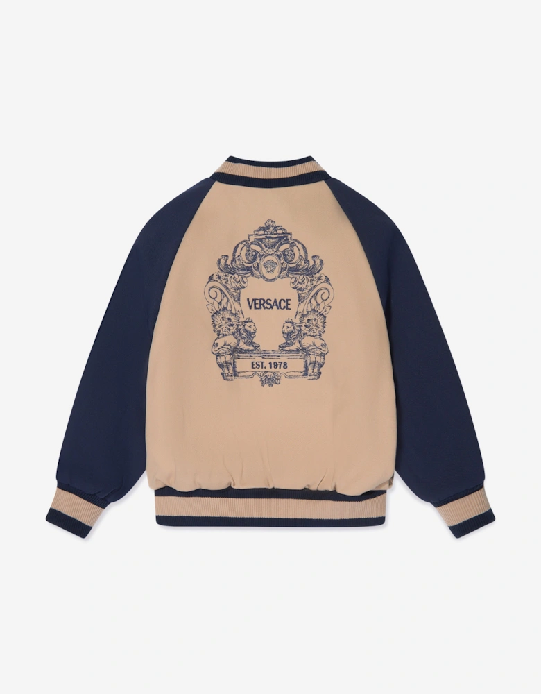 Boys Embroidered Logo Bomber Jacket in Beige