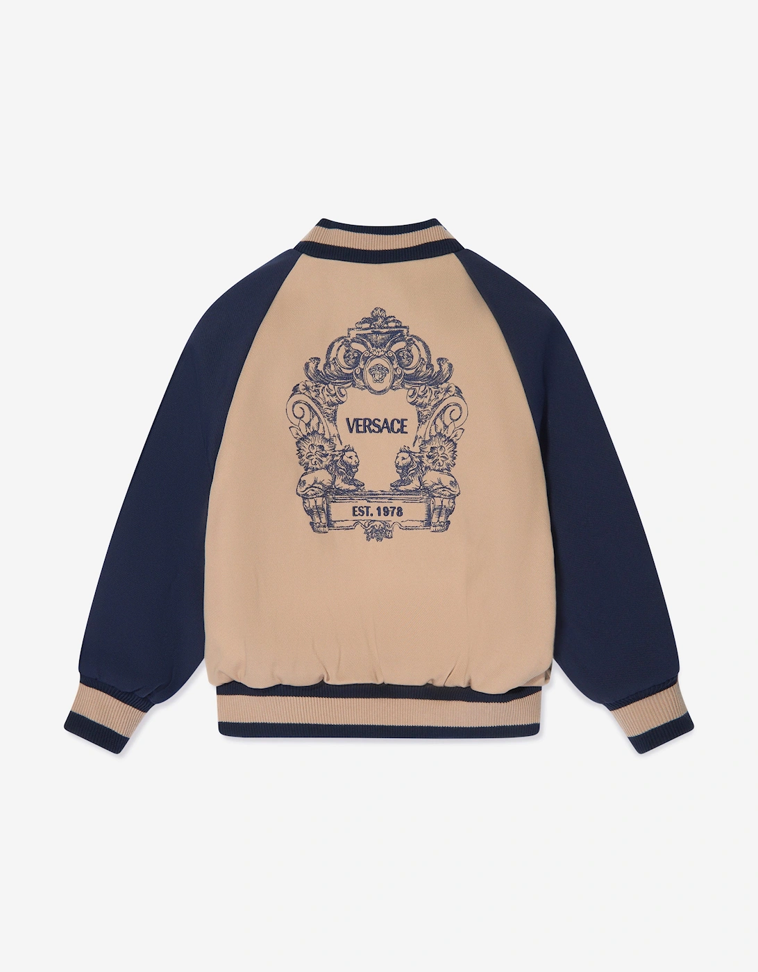 Boys Embroidered Logo Bomber Jacket in Beige