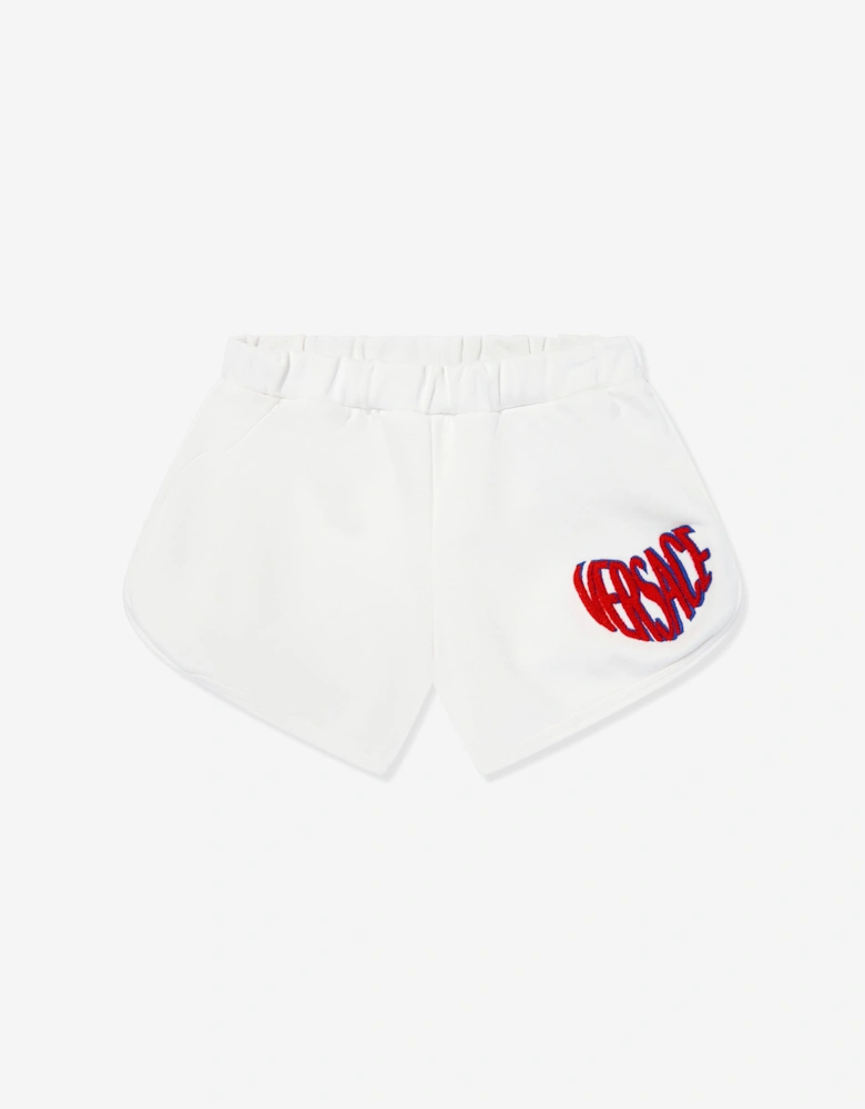 Girls Embroidered Logo Shorts in White