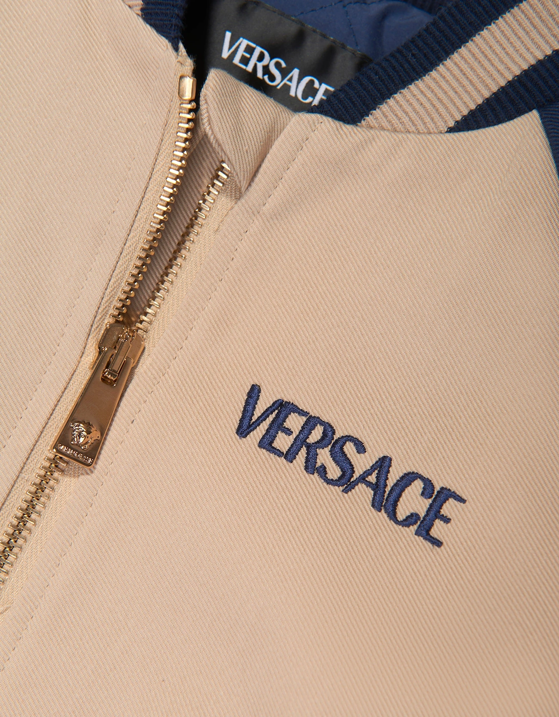 Boys Embroidered Logo Bomber Jacket in Beige