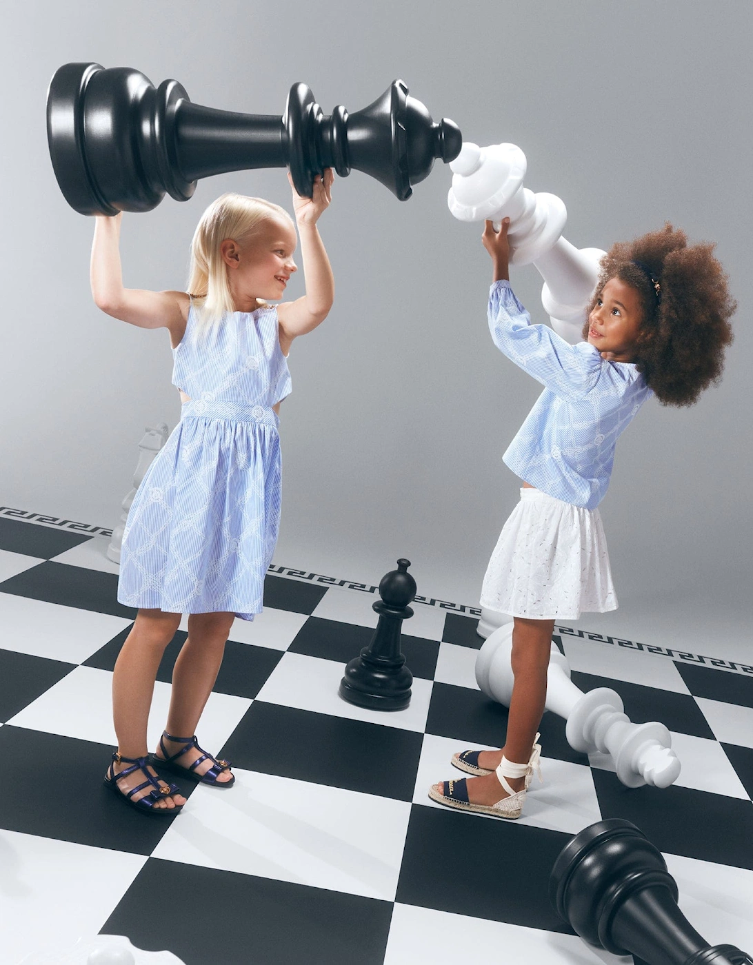 Girls Rope Logo Print Dress in Blue