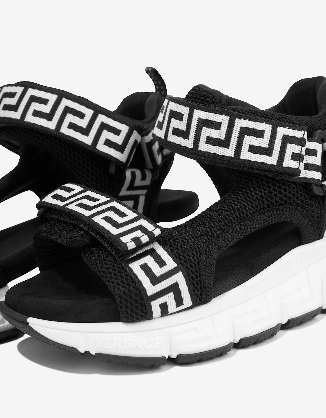 Kids Greca Strap Sandals in Black