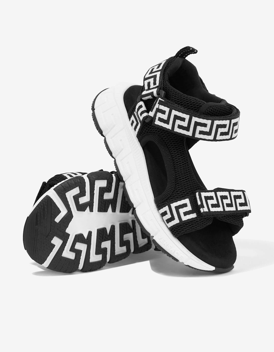 Kids Greca Strap Sandals in Black