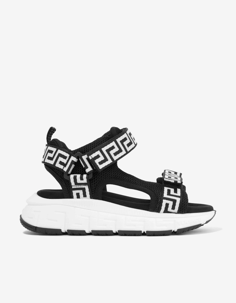Kids Greca Strap Sandals in Black