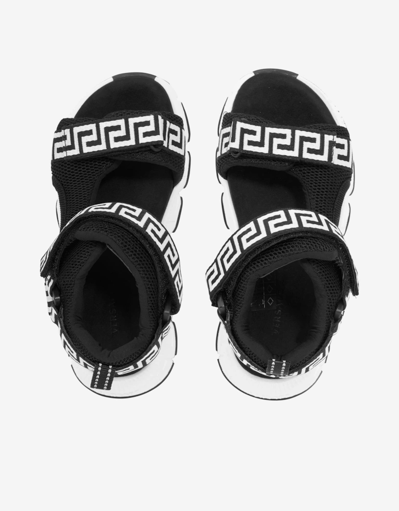 Kids Greca Strap Sandals in Black