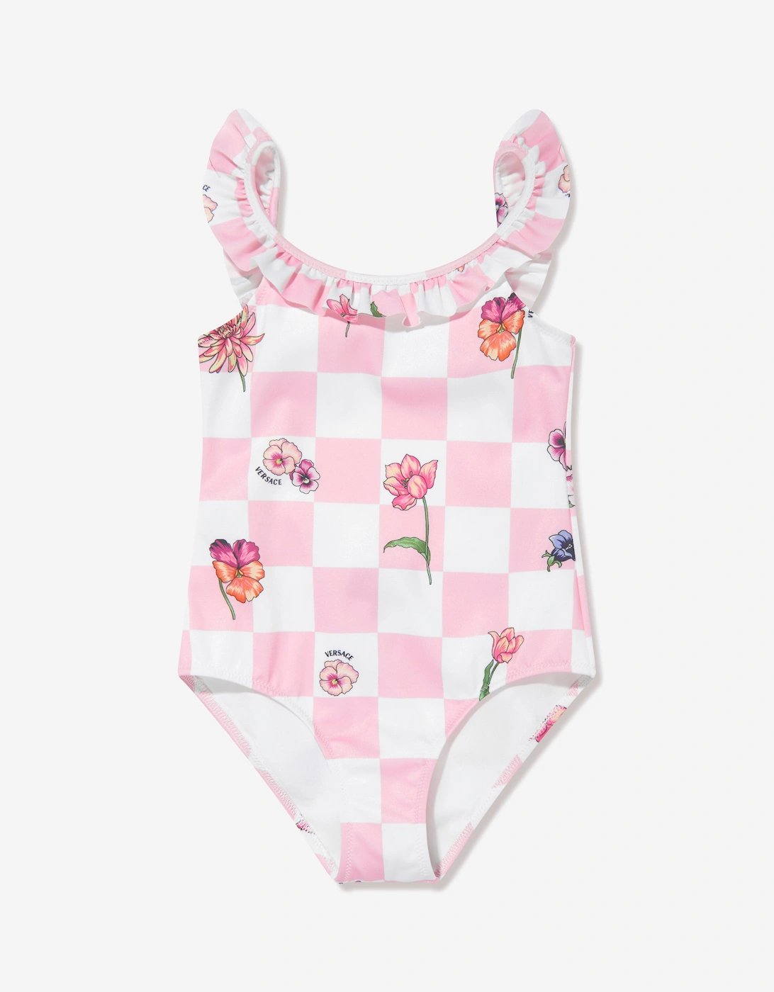 Girls Damier Flowers Swimsuit in Pink, 5 of 4