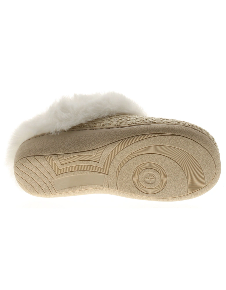 Womens Mule Slippers Faux Fur Lining Collar Fern beige UK Size
