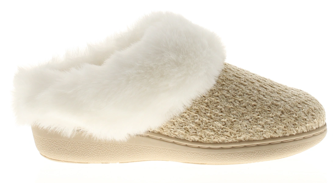Womens Mule Slippers Faux Fur Lining Collar Fern beige UK Size