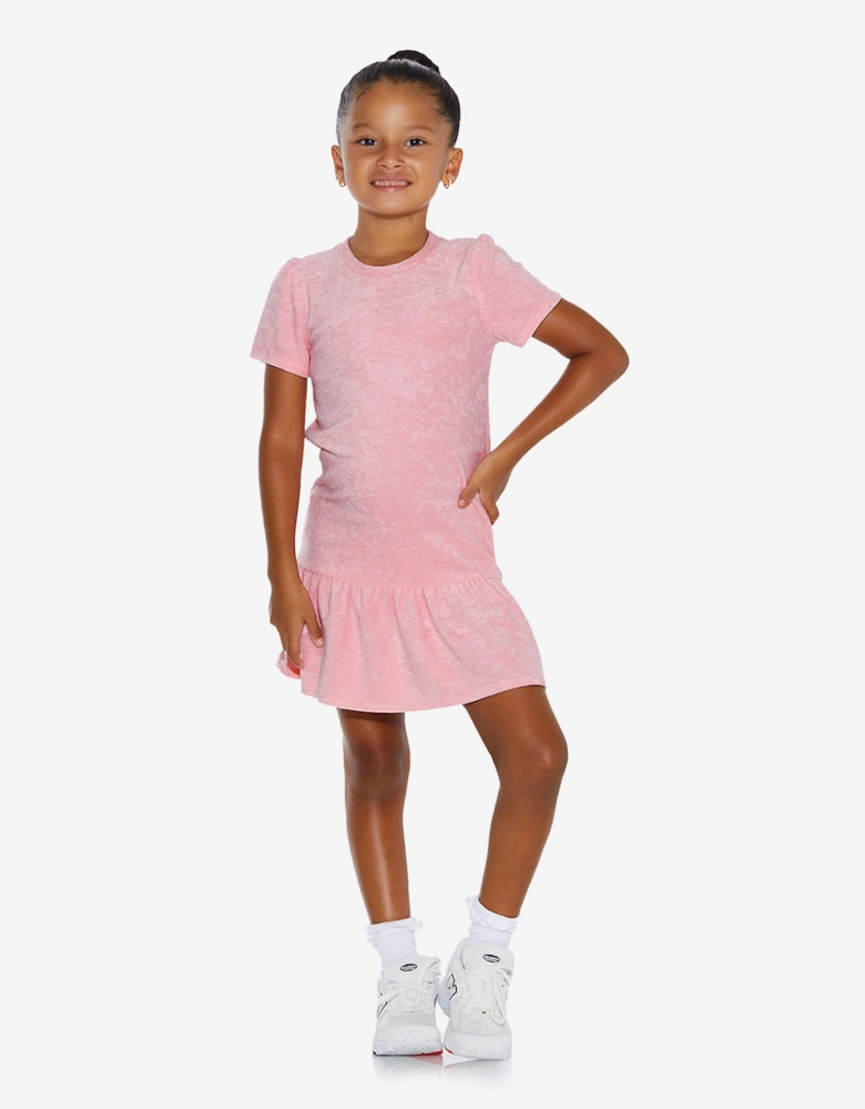 Girls Towelling Mini Dress in Pink
