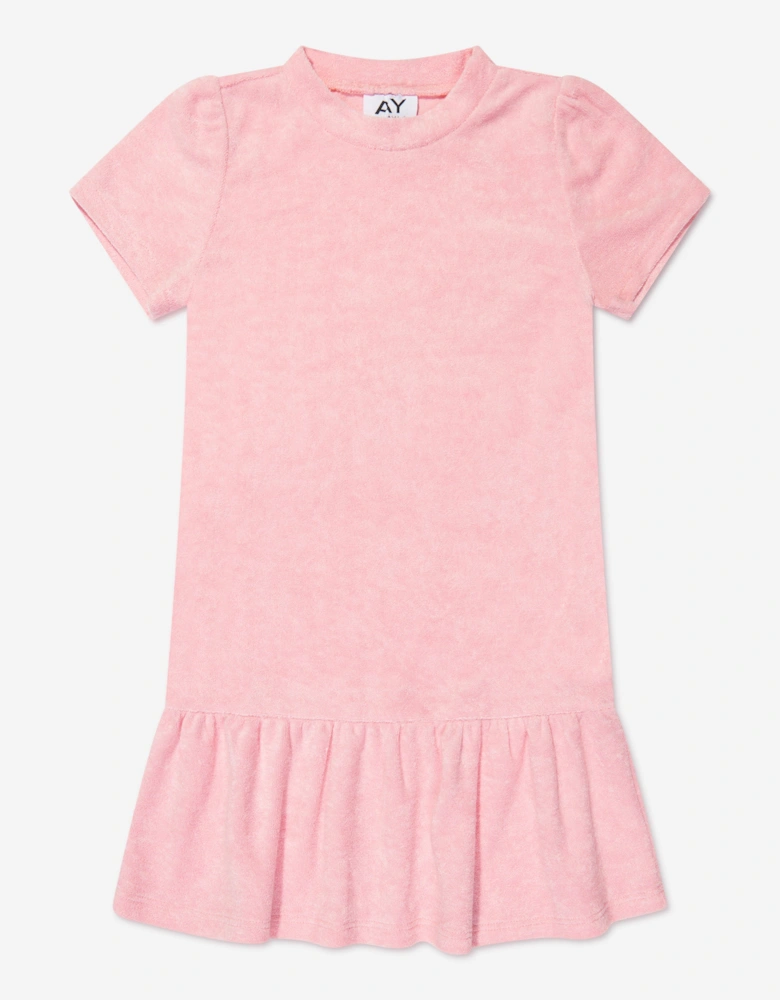 Girls Towelling Mini Dress in Pink