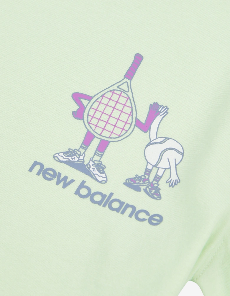 Girls Athletics Tennis Cartoon Graphic T-Shirt in Green