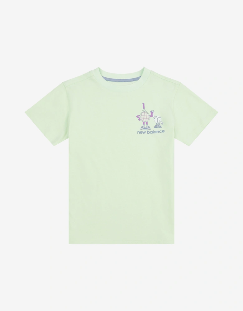 Girls Athletics Tennis Cartoon Graphic T-Shirt in Green