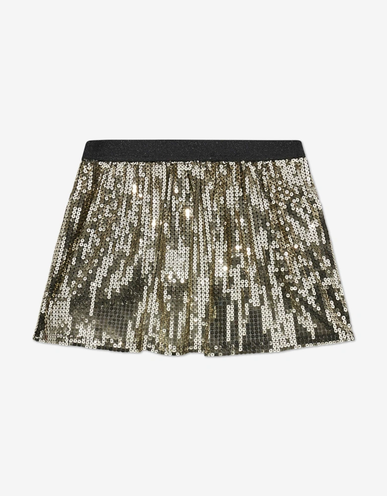 Girls Sequin Mini Skirt in Gold