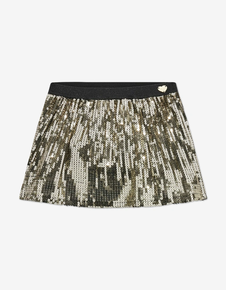 Girls Sequin Mini Skirt in Gold