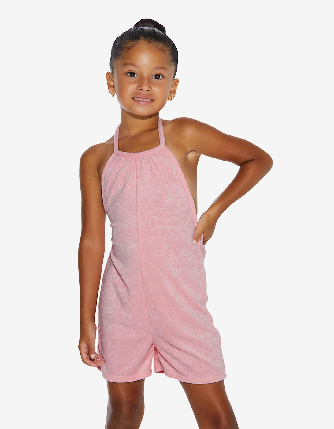 Girls Towelling Halterneck Romper in Pink, 6 of 5