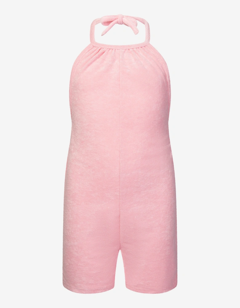Girls Towelling Halterneck Romper in Pink