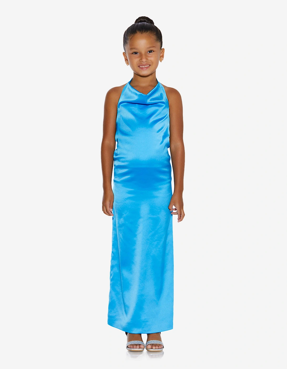 Girls Backless Satin Maxi Dress in Blue, 6 of 5