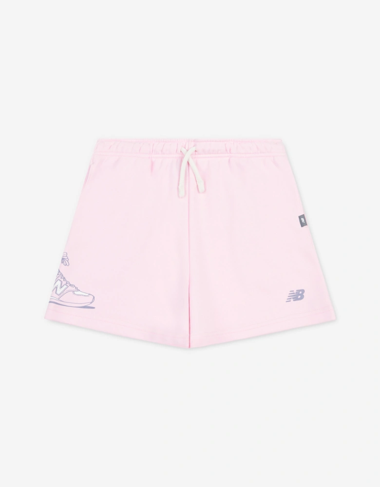 Girls Floral Sneaker Graphic Shorts in Pink