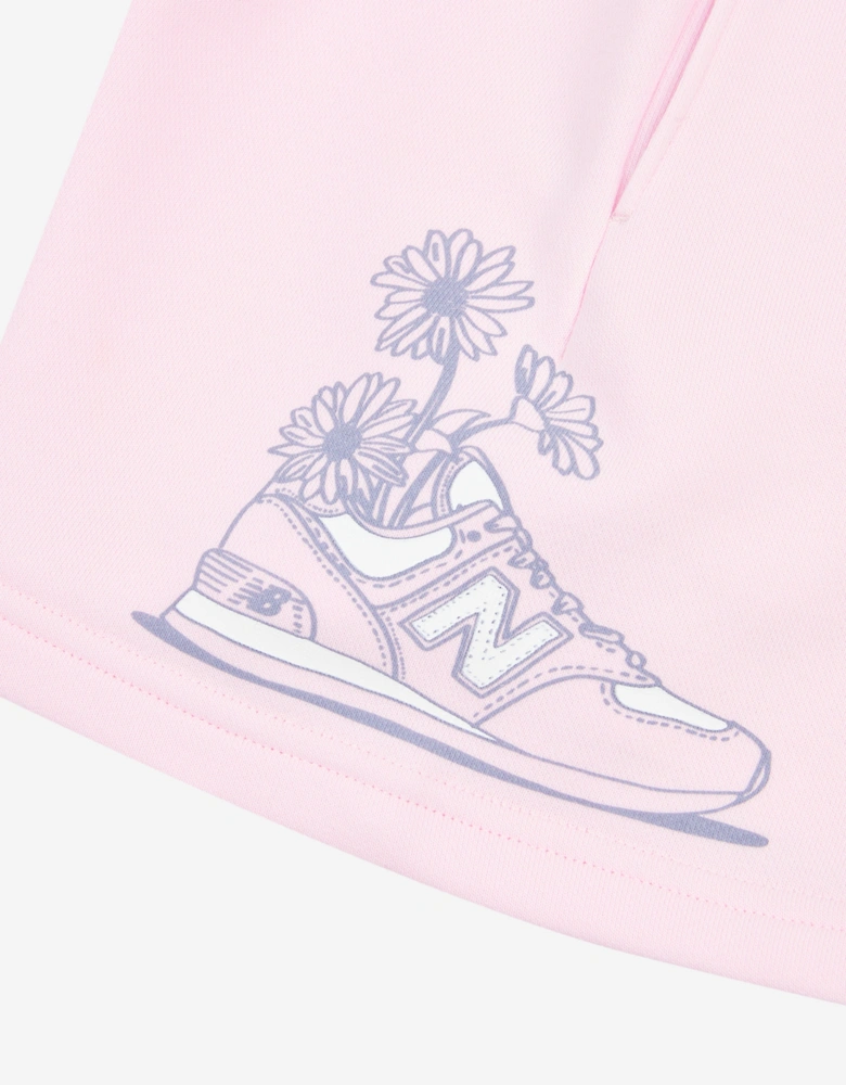 Girls Floral Sneaker Graphic Shorts in Pink
