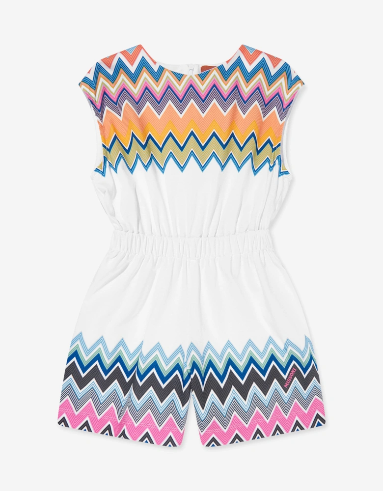 Girls Zigzag Jersey Playsuit in White