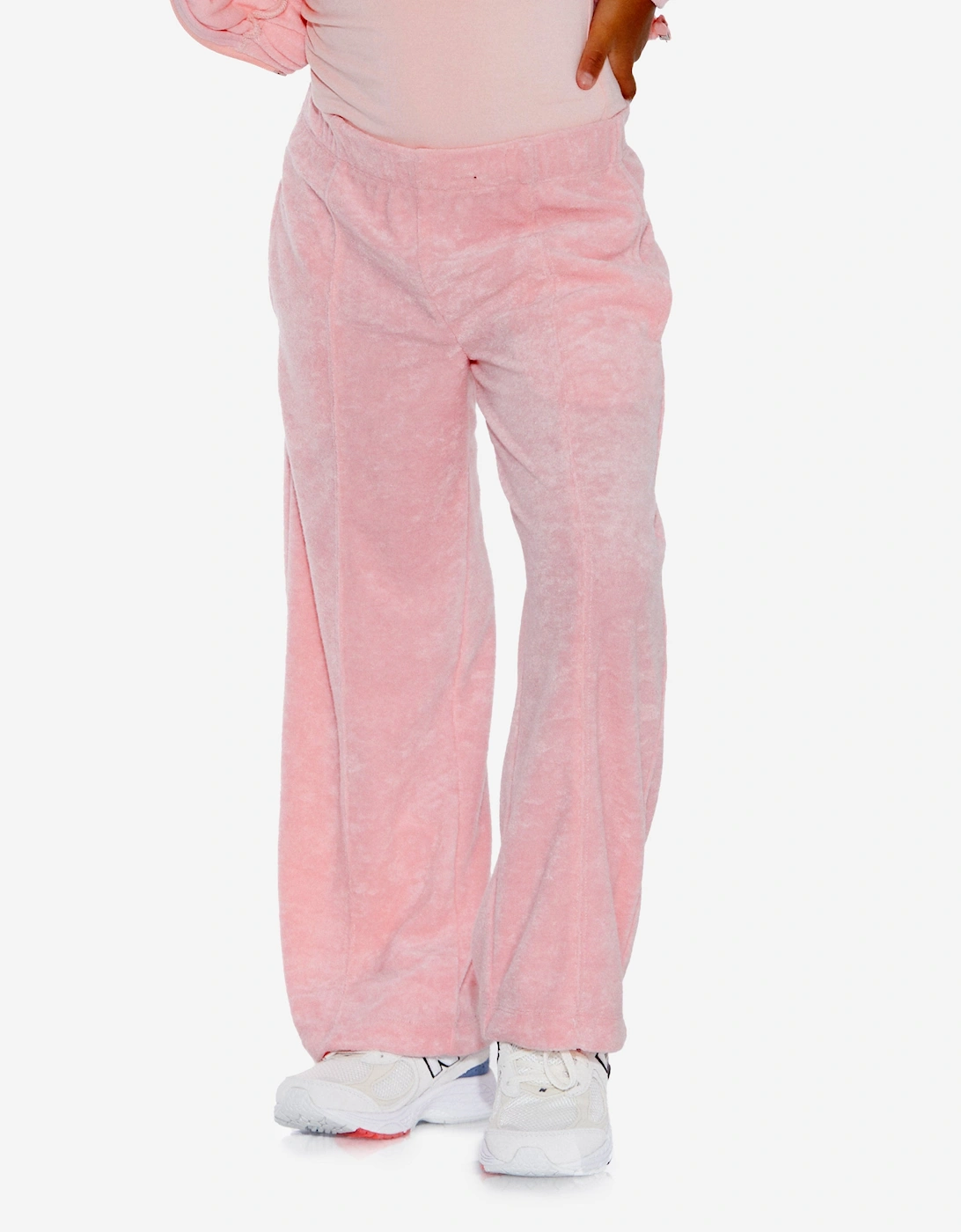 Girls Towelling Flared Trousers in Pink, 6 of 5