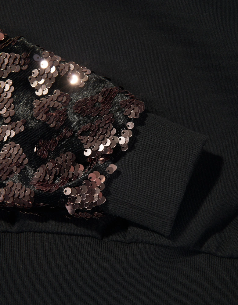 Girls Sequin Sleeve Sweatshirt in Black