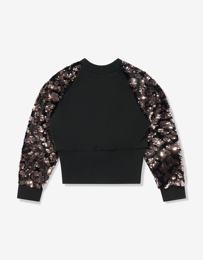 Girls Sequin Sleeve Sweatshirt in Black
