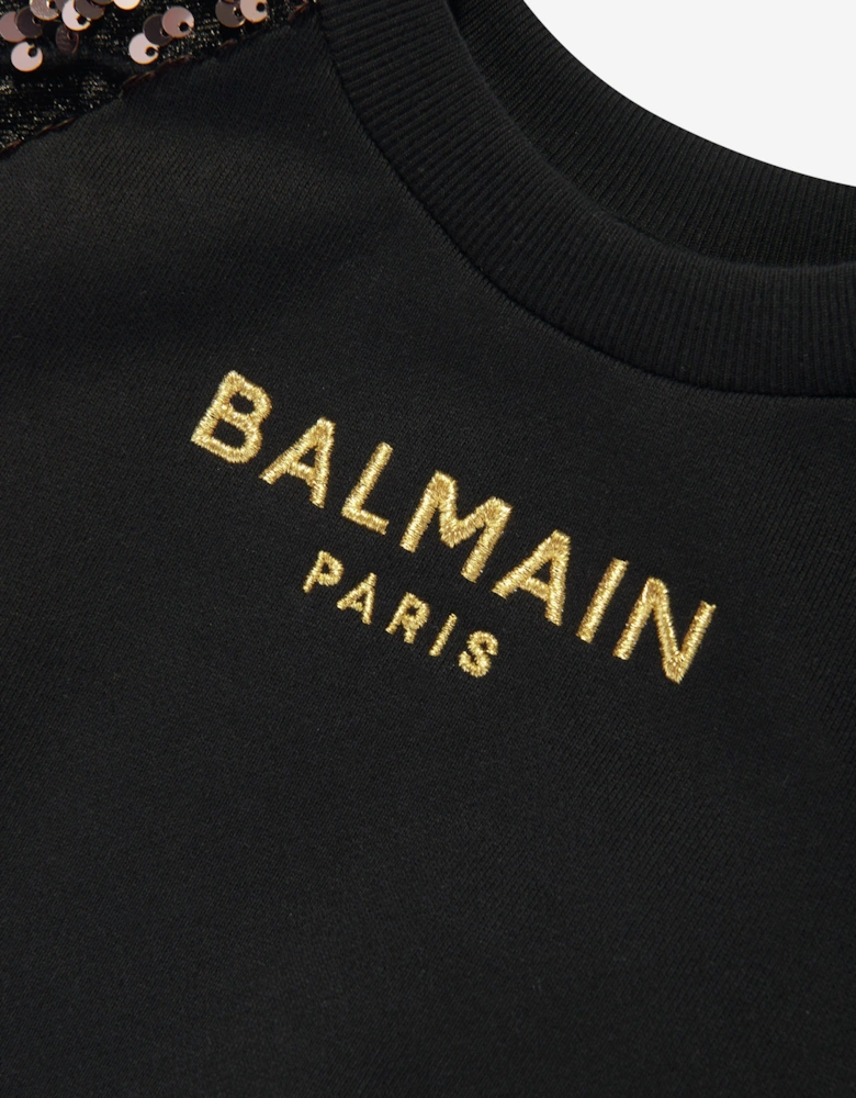 Girls Sequin Sleeve Sweatshirt in Black