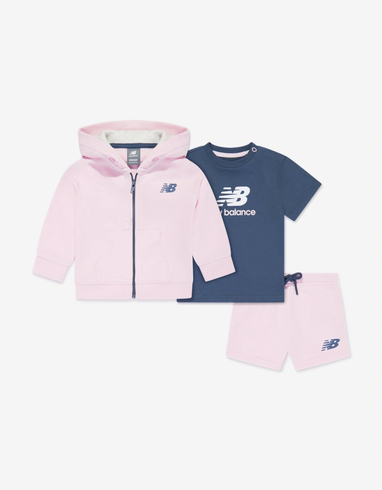 Girls 3 Piece Short Set in Pink