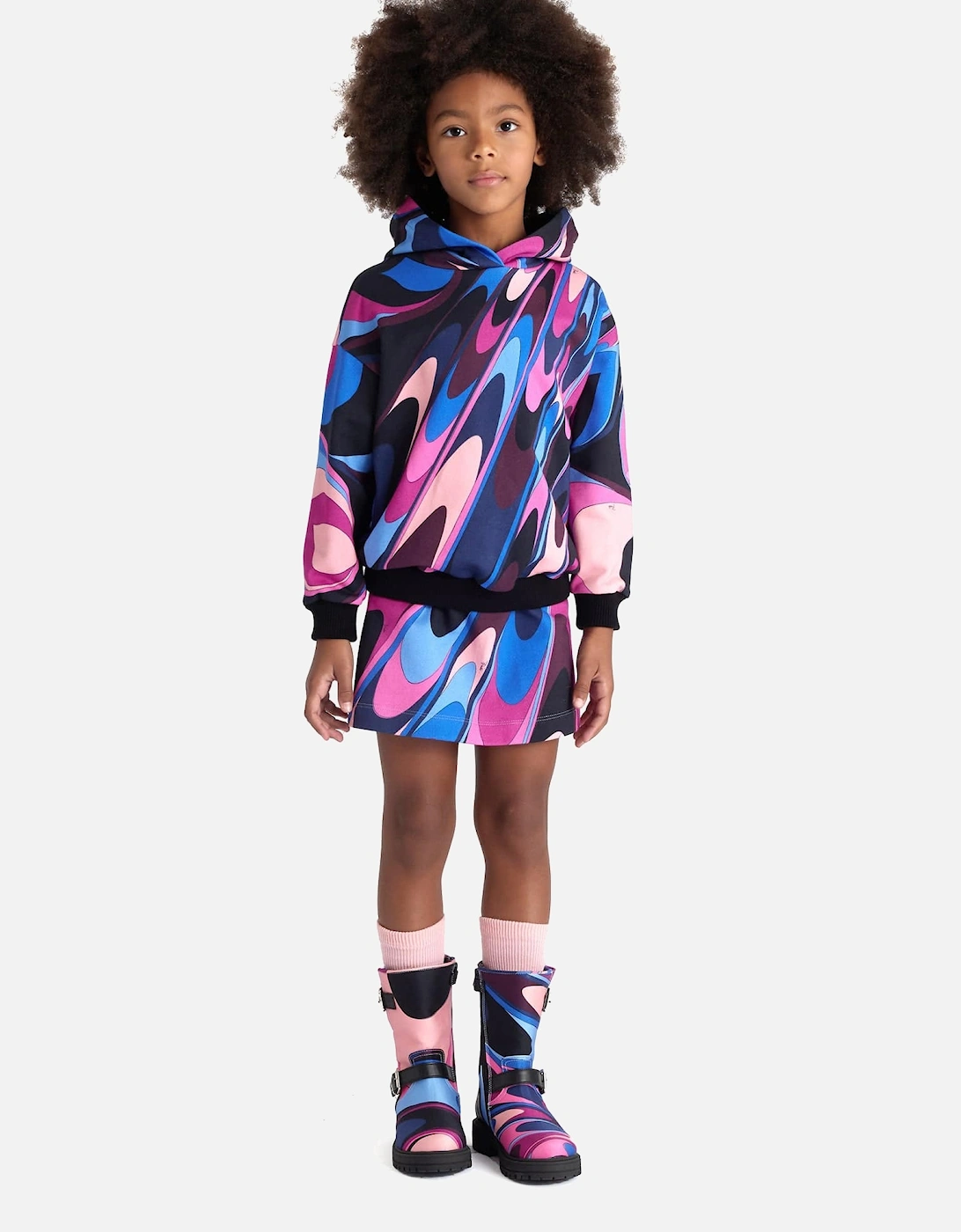 Girls Onde Print Hoodie in Multicolour