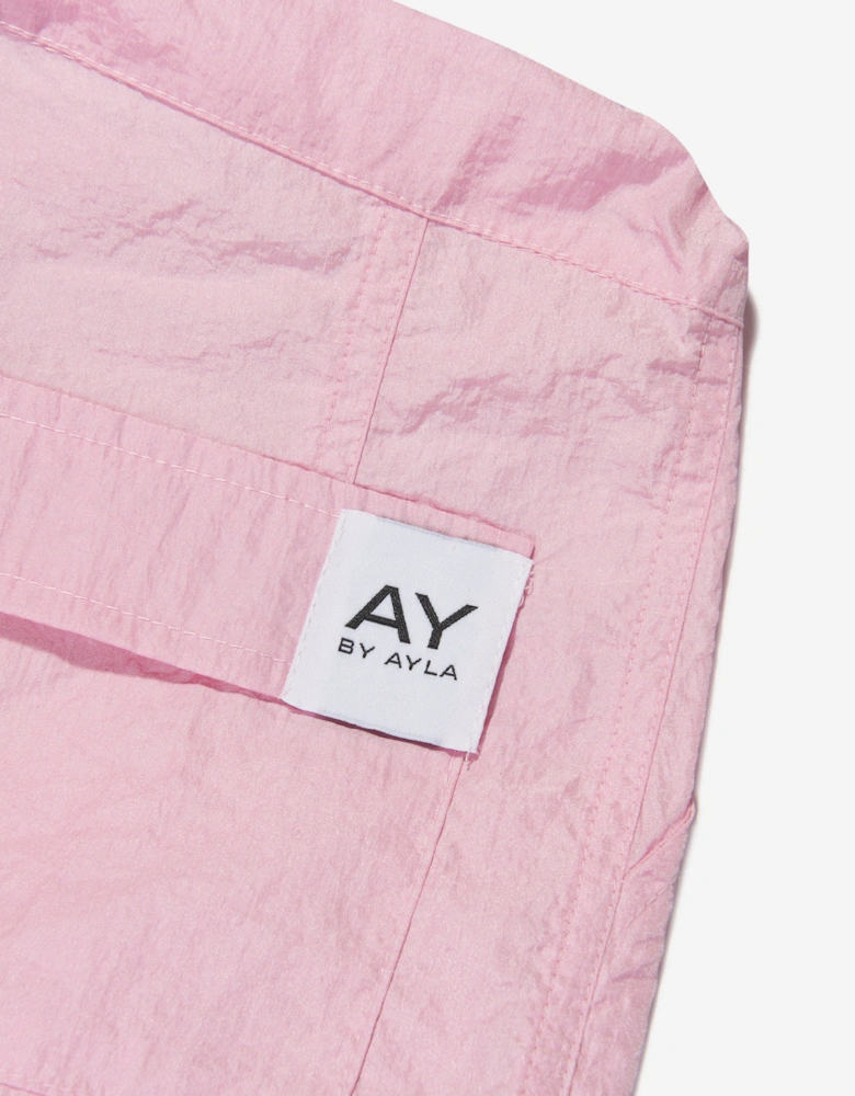Girls Nylon Cargo Trousers in Pink