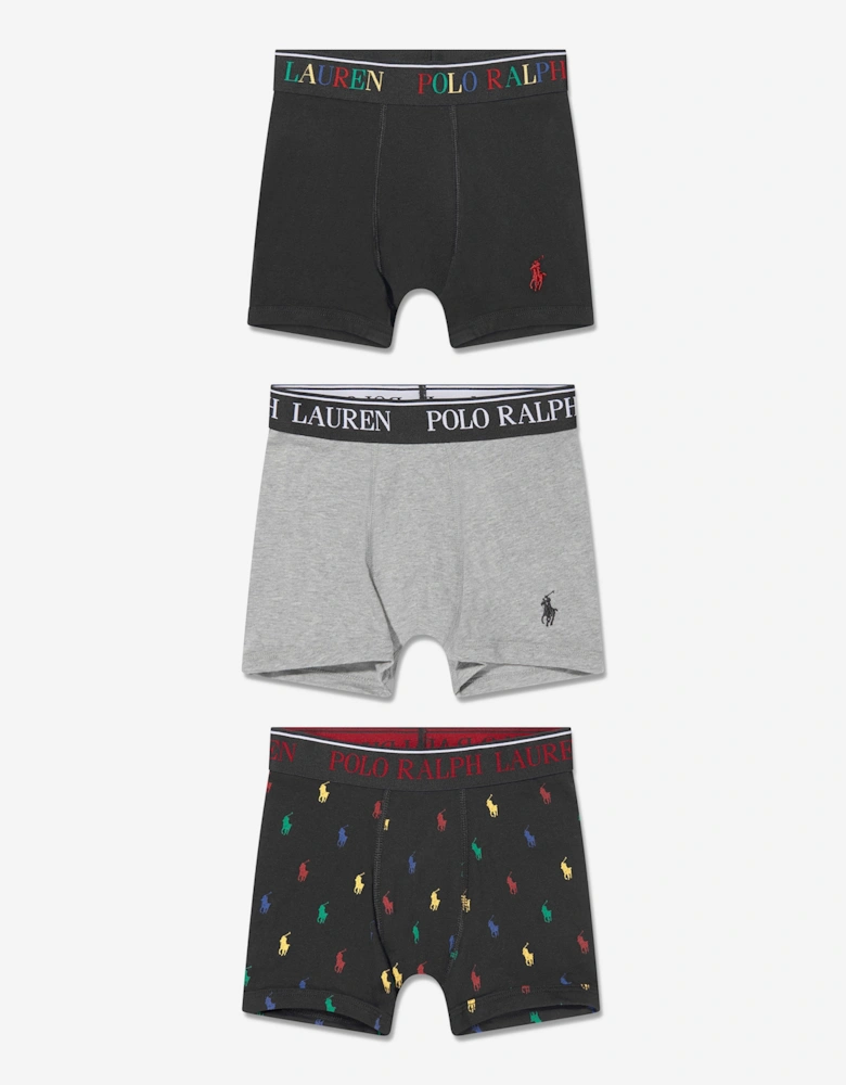 Boys Cotton Stretch 3 Pack Boxer Shorts Set in Black