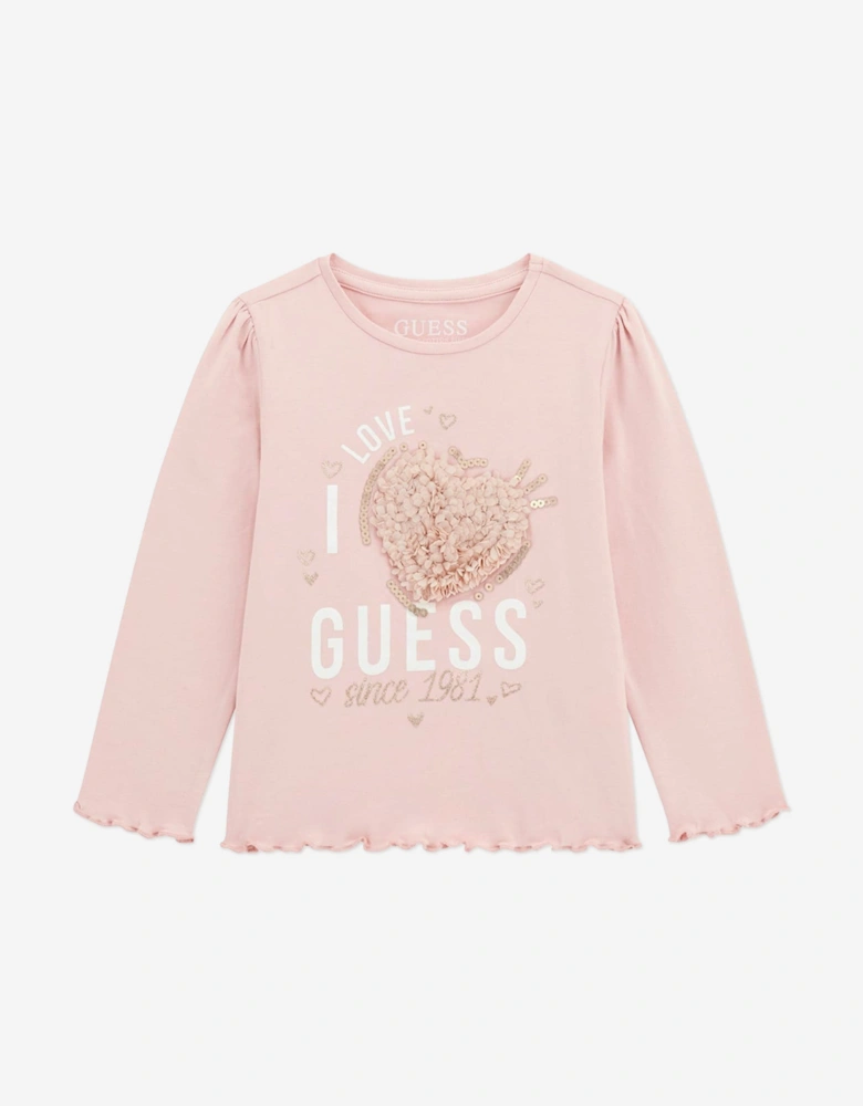 Girls Long Sleeve Slogan T-Shirt in Pink