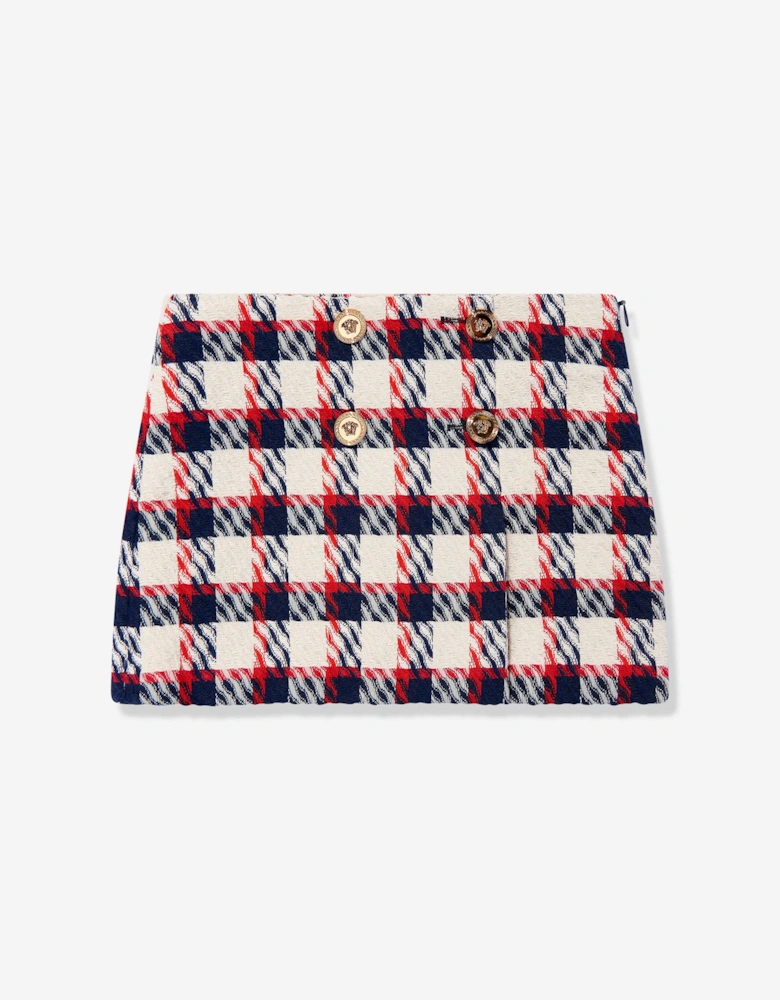 Girls Tartan Tweed Skirt in White