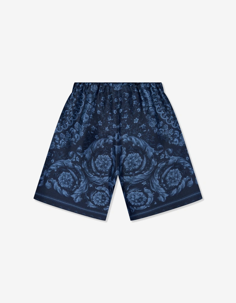 Boys Silk Barocco Shorts in Navy