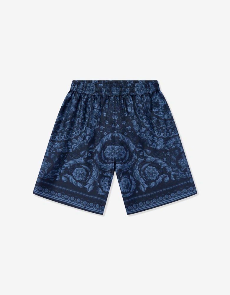 Boys Silk Barocco Shorts in Navy