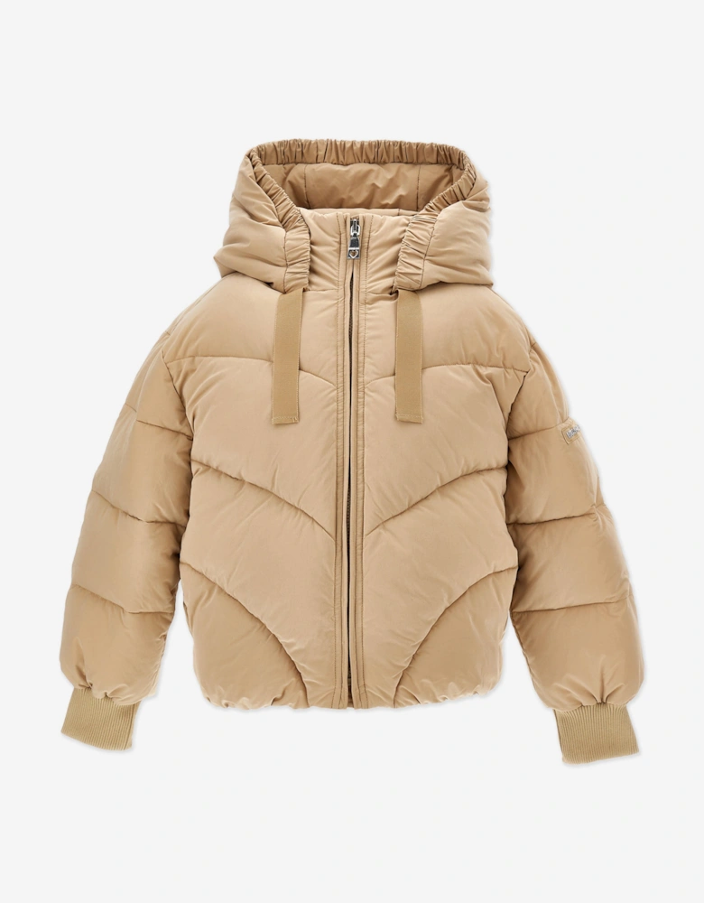 Girls Puffer Bomber Jacket in Beige
