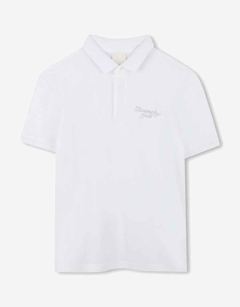 Boys Embroidered Logo Polo Shirt in White