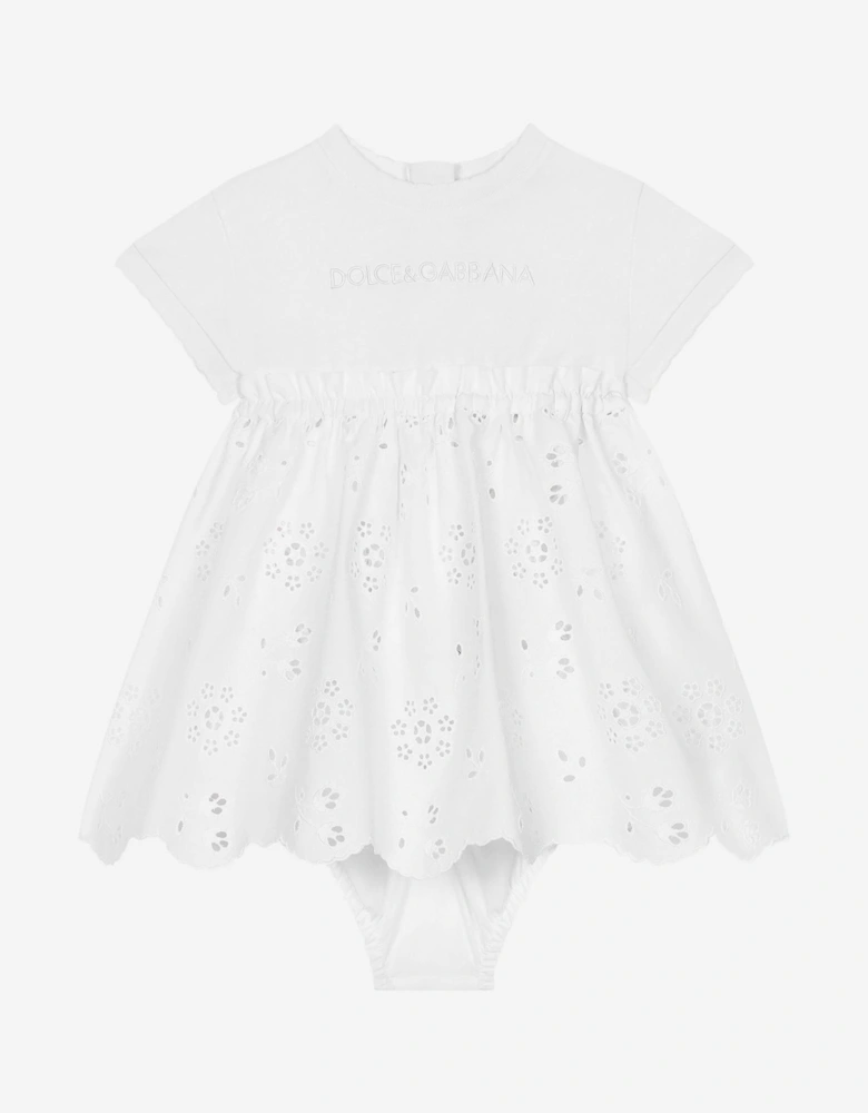Baby Girls Embroidered Dress With Knickers in White