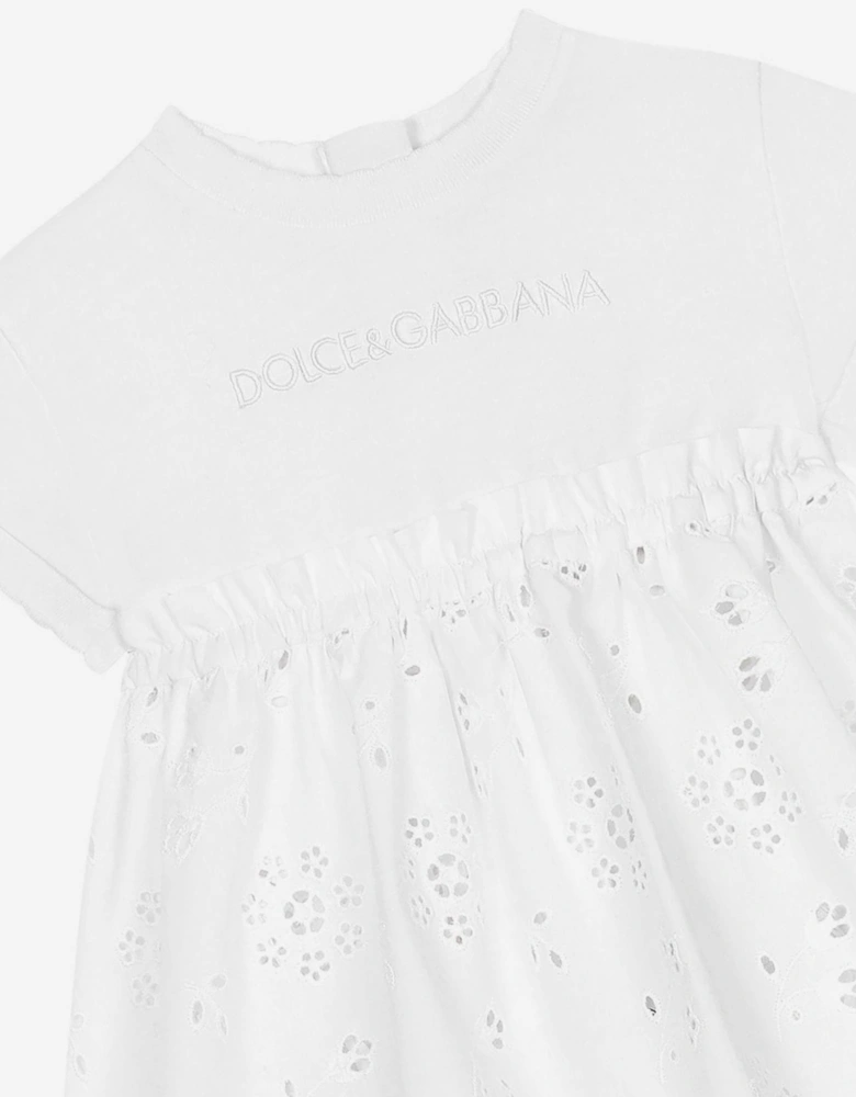 Baby Girls Embroidered Dress With Knickers in White