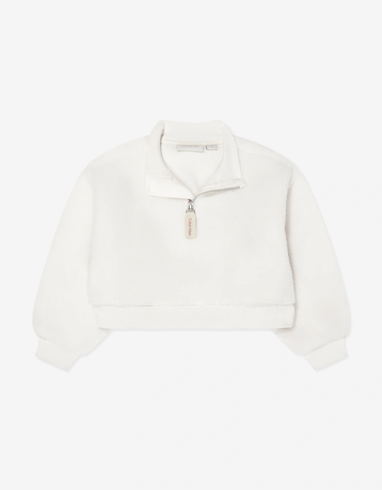 Girls Sherpa Fleece Half Zip Sweatshirt in Ivory