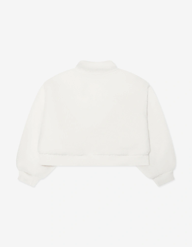 Girls Sherpa Fleece Half Zip Sweatshirt in Ivory