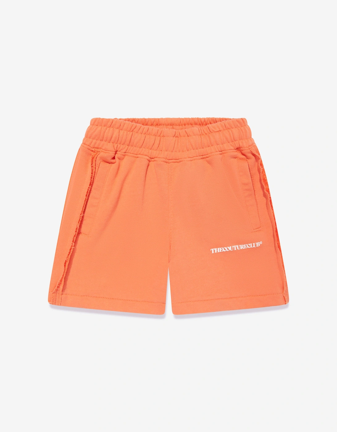 The Couture Club Unisex Orange Raw Seam Shorts In - Size: 6 - 7 Yrs Kids