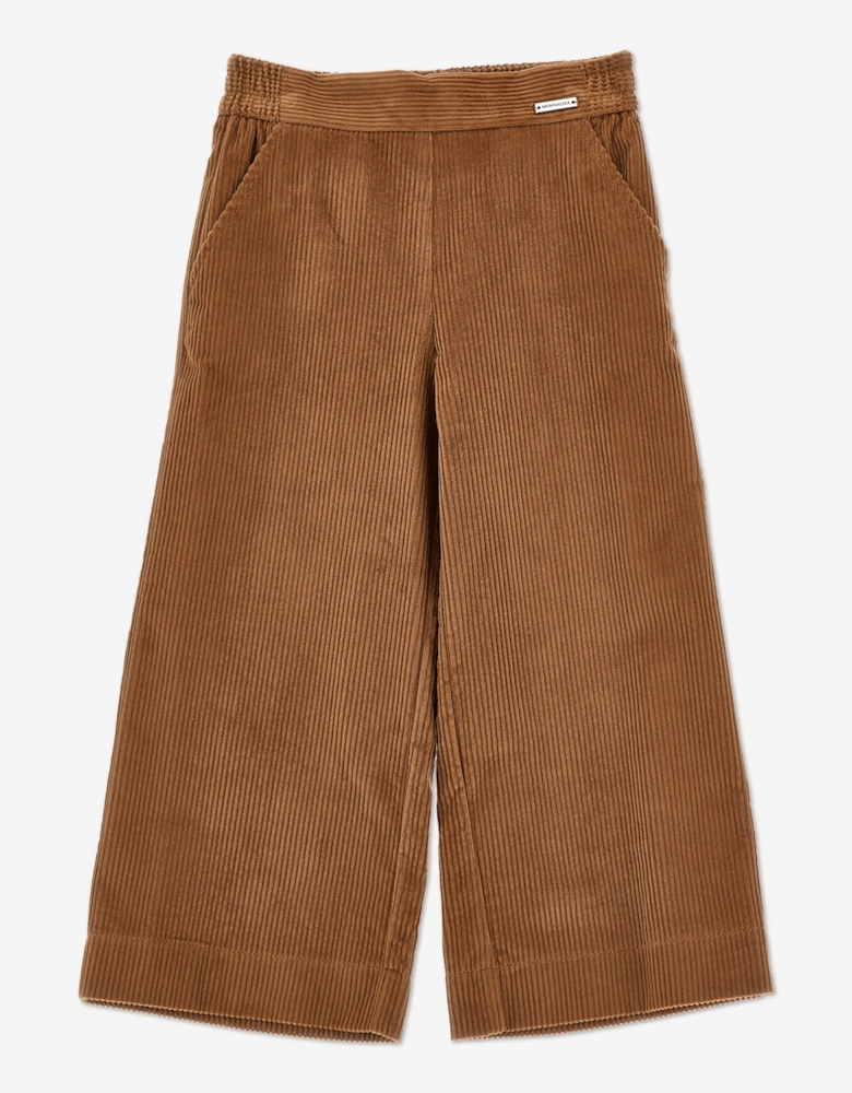 Girls Corduroy Wide Leg Trousers in Brown