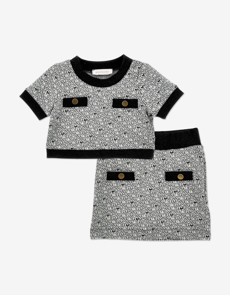 Girls Knitted Skirt Set in Black
