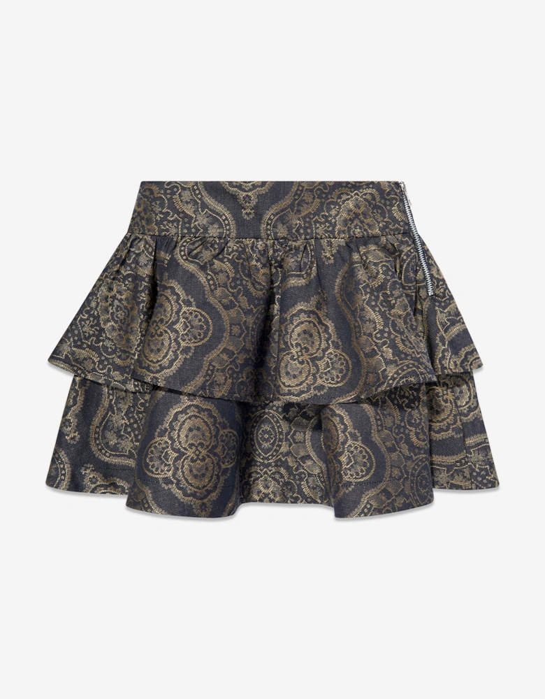 Girls Jacquard Ruffle Skirt in Navy