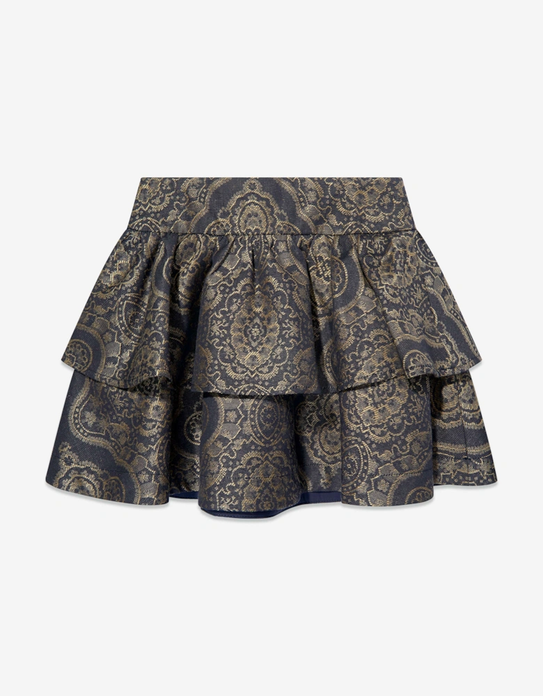 Girls Jacquard Ruffle Skirt in Navy