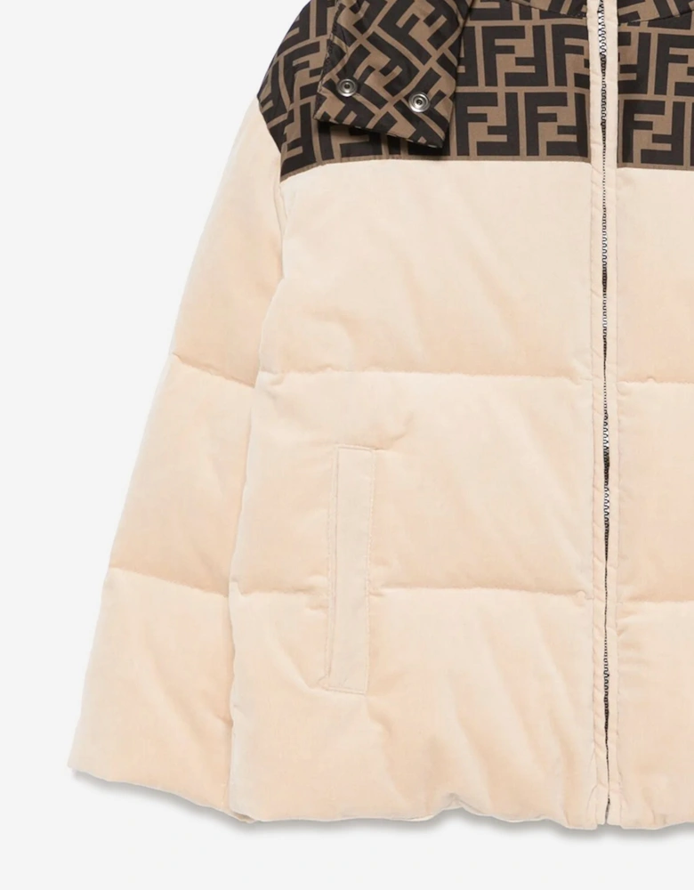 Kids Down Padded Puffer Jacket in Beige